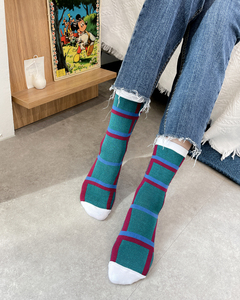 Chaussettes classiques en coton peigné de style géométrique pour femmes, mélange de coton respirant, pour usage quotidien, style régulier, toutes saisons - Product Image 5