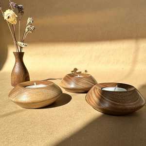 Natural Wood <b>Tea</b> Light Holder Decorative Handmade Bowl Style Candle <b>Stand</b> for Farmhouse and Rustic Interiors - Product Image 5