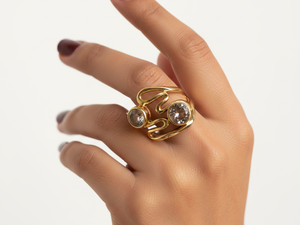 C Statement <b>Ring</b> | Rose Gold Plated Brass Bohemian Abstract Wave <b>Citrine</b> <b>Ring</b> - Product Image 2