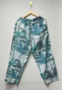Ensemble de pyjama en coton écologique pour femmes, imprimé feuilles de palmier tropicales, chemise à boutons, pantalon à cordon de serrage assorti - Product Image 5