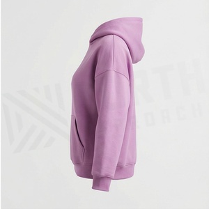 Haut à capuche sport pour femme, coupe épaules tombantes, hiver, en coton épais, personnalisable (couleur et logo imprimé) - Product Image 3