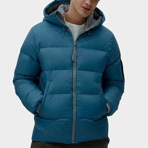 Men's Blue Hooded Puffer Jacket Windproof Casual <b>Winter</b> <b>Quilted</b> Zipper Closure Regular Fit Solid Color Polyester Fiber Filling - Product Image 1