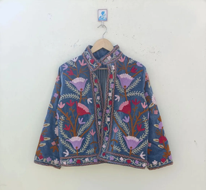 Veste d'Hiver Unisexe Vintage Boho avec Broderie Floral Suzani Tricoté Rembourrage Velours Coton-Ethnique Chic Outerwear - Product Image 3