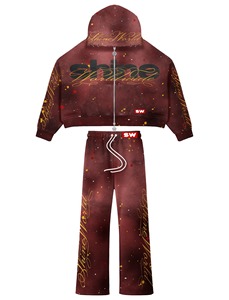 Ensemble sweat à capuche court zippé multicolore et pantalon évasé – Survêtement streetwear de luxe Fabricant de Marques Privées OEM - Product Image 3