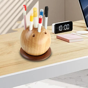 Porte-stylos sphérique en bois fait main, organisateur de bureau moderne, papeterie de bureau exquise, porte-crayons décoratif - Product Image 5
