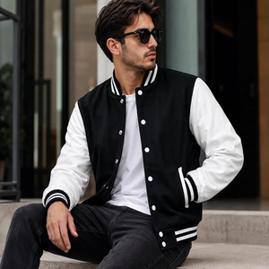 <b>Men</b>’s Varsity <b>Jacket</b> with Genuine Leather Sleeves, Wool Blend Baseball <b>Jacket</b>, <b>Lightweight</b> Bomber Coat for Casual Streetwear - Product Image 2