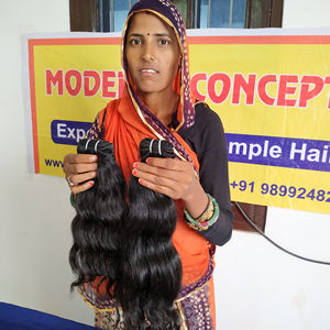 100% pas cher vierge indienne femme Machine trame naturel Double faisceaux Temple cheveux humains meilleure qualité ondulés cheveux humains - Product Image 5