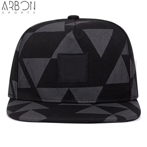 Service OEM ODM – Casquettes 5 panneaux haut de gamme à visière plate, imprimé géométrique sergé, style urbain, broderie personnalisée, prêtes à l'emploi pour l'extérieur - Product Image 2