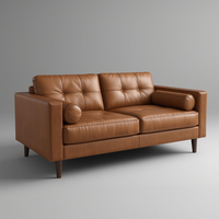 Canapé deux places en cuir véritable de qualité supérieure, dossier capitonné, style moderne, avec coussin décoratif, canapé-lit Villa, vente en gros, mobilier de salon