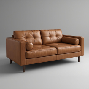 Sofá Moderno de Dos Plazas en Cuero Genuino Premium con Respaldo Acolchado y Botones, con Cojín Decorativo, Venta al Por Mayor para Muebles de Sala de Estar - Product Image 2