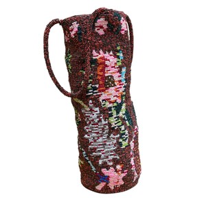 Handcrafted Floral Beaded <b>Bottle</b> Holder Bag Vintage Style <b>Mini</b> Tote Cylindrical Wine Carrier Decorative Gift Handbag Purse - Product Image 1