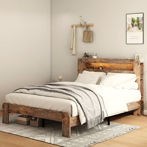Letto Matrimoniale King Size con Struttura in Legno, Testiera Illuminata a LED e 2 Porte USB, Silenzioso, Senza Necessità di Rete a Doghe, con Vano Contenitore Integrato - Product Image 3