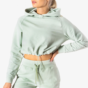 Wholesale Customized Front Autumn <b>Lightweight</b> Quick Dry 100% Cotton Loose Adjustable Waist Hood Long Sleeve Cropped <b>Hoodies</b> - Product Image 1