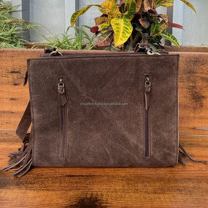 Monedero cruzado oculto con flecos de cuero de gamuza auténtica hecho a mano para mujer, bolso de mano con relieve láser de piel de vaca occidental - Product Image 4