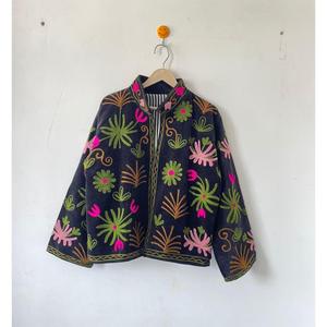 Premium <b>Black</b> <b>Velvet</b> Floral Embroidery Suzani Jacket Boho Chic Vintage Jacket Handmade Full Sleeve Spring Outerwear - Product Image 1