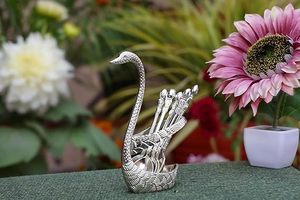 <b>Silver</b> Plated Swan <b>Tea</b> Spoon <b>Set</b> With Long Handle Vintage Design Creative Wedding Gift Metal Utensils Mirror Finish - Product Image 3