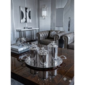 Most Selling Grey And Silver Color Royal Luxury Look Ruffoni Designer <b>Canisters</b> <b>Set</b> Food Storage Container With Tray From India - Product Image 4