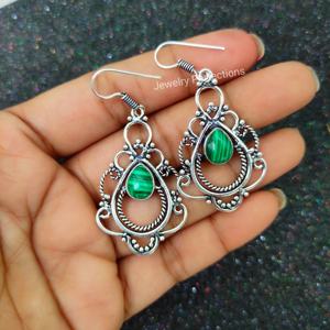 Pendientes Colgantes de Malaquita en Plata de Ley 925 Estilo Vintage para Mujer, con Diamantes y Piedras Preciosas, Joyería de Moda para Fiestas, Regalo - Product Image 2