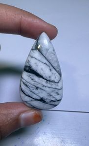 Cabochon de Jaspe Pinolithe Naturel, Pierre Précieuse en Cristal pour Création de Bijoux, Fourniture de Pierres de Guérison, Blanc et Noir - Product Image 2