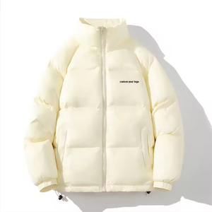 Men's Black Puffer Jacket Stand Collar Zipper Closure Windproof Thick Polyester Filling Solid Color Casual Winter Coat - Product Image 6