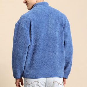 Pull en molleton bleu pour homme, fermeture éclair 1/4, couleur unie, manches régulières, respirant, tricoté, pour un usage décontracté en automne - Product Image 4