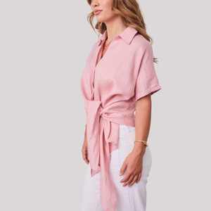 Camiseta de Lino para Mujer, Estilo Retro, Casual, Transpirable, Holgada, Talla Grande, para Uso Diario de Verano, 100% Lino, Color Rosa de Moda, con Bordado - Product Image 3