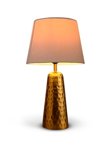 New Design Hammered Aluminum Modern Antique Table Lamp with USB Powered Customizable Color Fabric Shade for Bedside Nightstand - Product Image 2