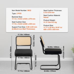 Set di 2 Sedie da Pranzo in Stile Mid-Century Modern, Sedia Retrò con Schienale in Rattan e Seduta Imbottita in Velluto per Sala da Pranzo - Product Image 4