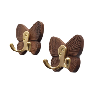 Gancho de Pared Decorativo de Madera con Forma de Mariposa y Ganchos Dobles de Latón, Perchero de Madera Vintage para Ropa, Sombreros, Bolsos, Toallas, Llaves - Product Image 6