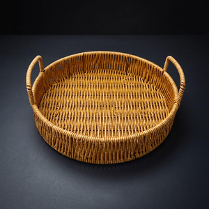 Plateau d'organisation pour café, rond, style bohème, en rotin, élégant et raffiné, article de table - Product Image 2