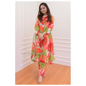 PANTALON KURTA DE TRAVAIL IMPRIMÉ EN MOUSSELINE FANTAISIE MULTI - Product Image 1