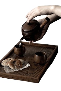 Service à thé en bois de coco de style nordique avec pot et plateau, logo personnalisé, théière et tasses en bois de coco - Product Image 4