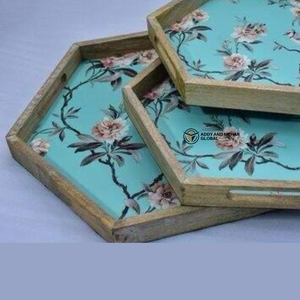 ชุดถาด MDF รูปหกเหลี่ยมตกแต่ง พร้อมเคลือบเงาแบบกระดาษเคลือบเงา ลายดอกไม้และนกสไตล์วินเทจ สำหรับจัดเก็บ - Product Image 3