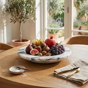 Bol de service ovale peu profond en marbre blanc de Carrare sur piétement, style luxe, pour fruits, idéal pour restaurants, traiteurs et mariages - Product Image 2