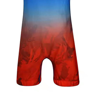 Combinaison de lutte sublimée dégradée pour hommes, bleu-rouge ombré, pour compétition de powerlifting, vente en gros, OEM - Product Image 6