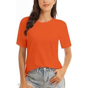 Camiseta de Manga Corta con Cuello Redondo para Mujer, Color Amarillo Sólido, Estilo Casual Holgado, Primavera Verano, Tejido de Algodón Jersey - Product Image 3