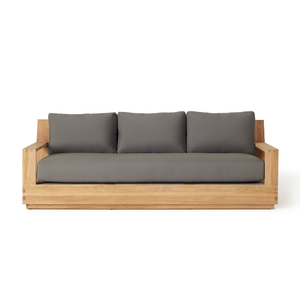 Canapé de jardin moderne en teck massif, trois places, avec structure en boîte et coussins noirs, pour terrasse, hôtel, resort - Product Image 2