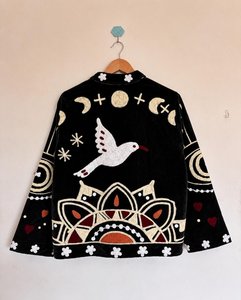 Robe courte bohème en velours brodée à la main, style Suzani, avec broderie d'oiseaux, taille naturelle, tendance, décontractée - Product Image 3
