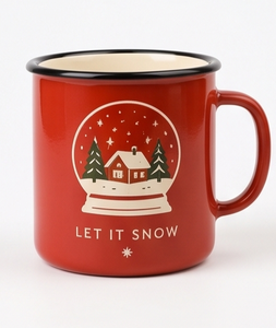 Factory Direct Wholesale Custom Logo Enamelware Heavy Duty <b>Iron</b> Camping Cup Featuring Let It Snow Quote Red Finish Black Rim - Product Image 5
