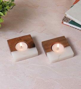 Porte-bougie carré en résine de bois marbré fait main, écologique, pour décoration de Noël, de la maison et d'événements (mariages, fêtes) - Product Image 6