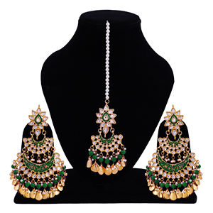 Parure de boucles d'oreilles et diadème Kundan faites à la main de haute qualité pour femmes, boucles d'oreilles ethniques de fête avec paillettes, bijoux de mode en gros - Product Image 2