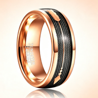 Bague en carbure de tungstène avec incrustation texturée noire et motif flèche, alliance bicolore de 8 mm pour homme, bijoux pour homme en gros