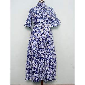 Vestido de Verano de Algodón Indio Personalizable al por Mayor para Mujer, Vestido Largo con Estampado de Bloques para Fiestas y Regalos, Lavable - Product Image 2