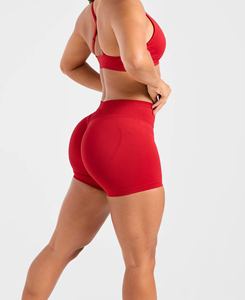 Ensemble short et soutien-gorge de sport côtelé rouge sur mesure pour femme, haute qualité, respirant, coupe ajustée, longueur cheville, toutes saisons - Product Image 5