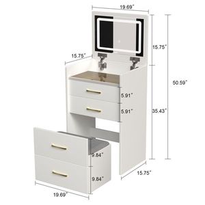 3-in-1 <b>Compact</b> Makeup Vanity Set Open Top <b>Mirror</b> with Visible Glass Desktop 3 Drawer Small Make-Up Vanity Desk - Product Image 2