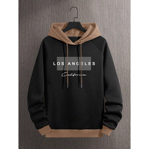 <span class=keywords><strong>Felpa</strong></span> Rossa con Cappuccio da Uomo con Stampa <span class=keywords><strong>Los</strong></span> <span class=keywords><strong>Angeles</strong></span>, Abbigliamento Casual Autunnale, Vestibilità Regolare, in Cotone Lavorato a Maglia, Manica Lunga, Logo Frontale - Product Image 3