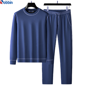 Conjunto Deportivo de Algodón para Hombre Bobbin, Cuello Redondo, Manga Larga, Color Sólido, Informal, para Otoño, Pantalones con Cordón, Corte Regular, Largo Completo - Product Image 1
