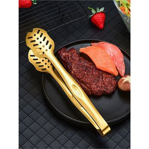 SUS 304 Gold Stainless Steel Food Tongs Heavy Duty Slotted <b>BBQ</b> Steak Tong Metal Cooking Bread Clip Kitchen Utensils Wholesale - Product Image 1