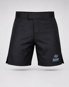Black MMA Fight Shorts-Quick Dry Regular Fit Belted Design Polyester/Cotton Unisex Adult for Grappling & Combat Sports - Product Image 1