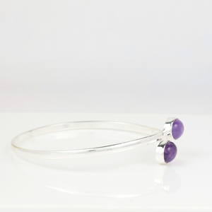 Wholesale Handmade 925 Sterling Silver Plated Natural Amethyst Gemstone Two <b>Stone</b> Oval Cabochon Bypass Bangle <b>Bracelet</b> Elegant - Product Image 2